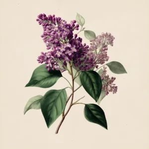 Naturalist-style illustration of a flowering French Lilac branch.