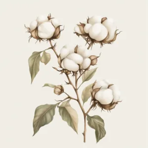 Naturalist-style illustration of a flowering cotton branch.