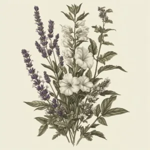 Windsor + Ash White Sage & Lavender Scented Soy Candle Tin with lavender botanicals in the background