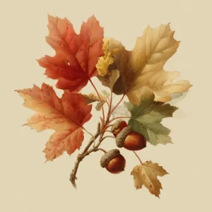Maple Leaf and Acorn naturalist illstration