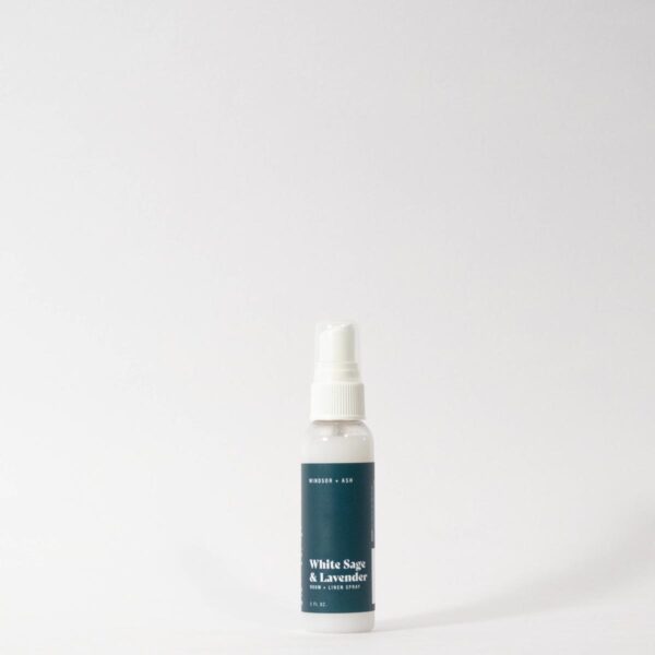 Windsor + Ash White Sage & Lavender room and linen spray in a 2 oz. bottle with a dark green label.